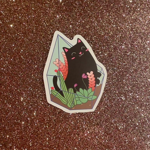Black Cat and Plants Sticker - Picture 1 of 2